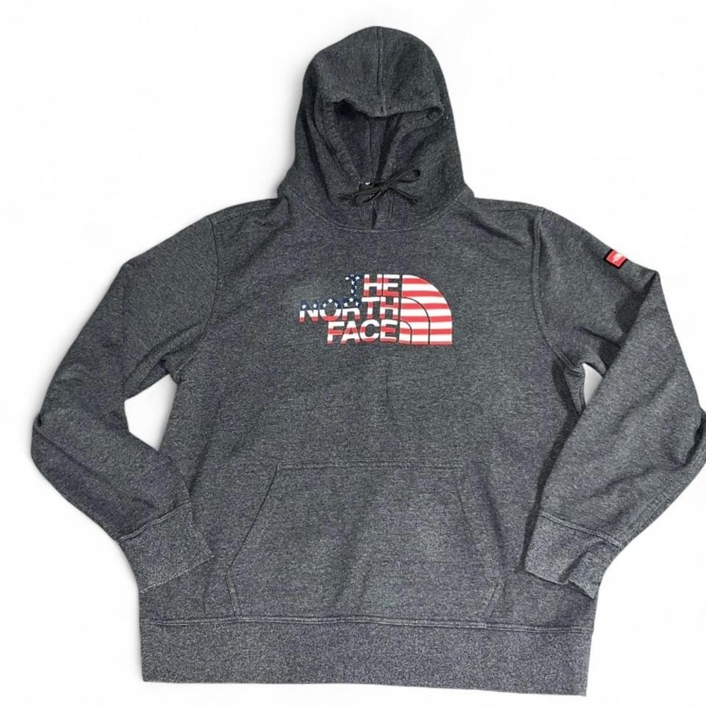 The North Face American Flag Hoodie Size XL Heather Gray Sweatshirt Americana